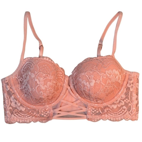 32B Forever 21 Scalloped Lace Underwire Balconette Bra, Light Peach Color - Picture 1 of 6